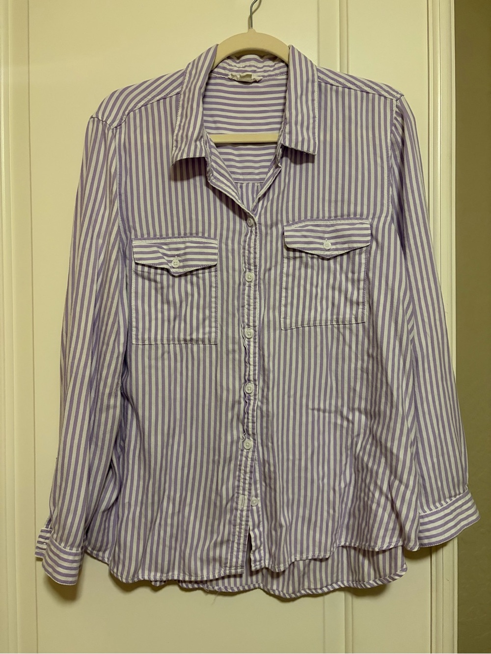 ☀️🌊beachlunchlounge Lavender 💜 White Striped Button-Down Swim Coverup Shirt☀️🌊